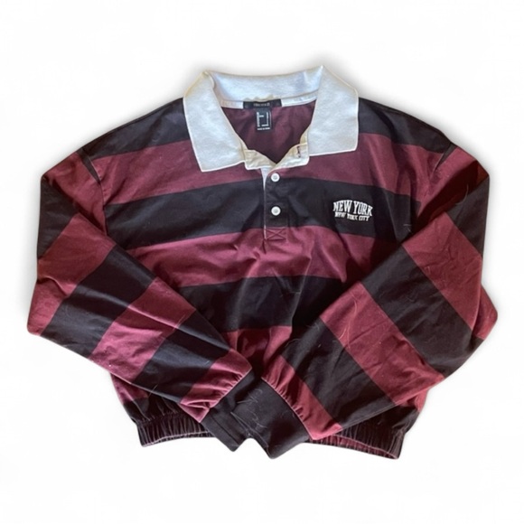 Forever 21 Red and Black Striped Cropped Top with White Collar - Picture 4 of 4